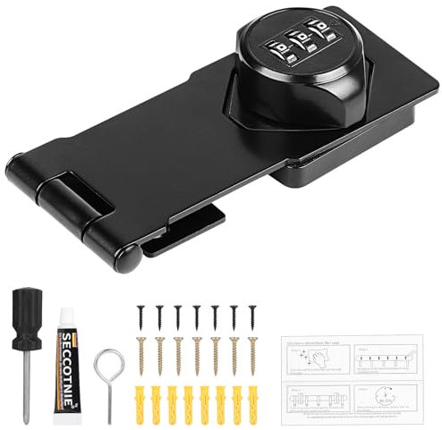 SUPAWAY 1 pieza Cerradura mecánica con combinación de 4.5in cerraduras de hasp contraseña Cerradura de combinación de 3 dígitos con tornillo Cerradura de seguridad para puertas, cajones, Negro