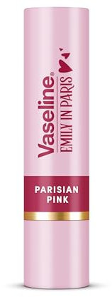 Vaseline LP Lippenbalsam mit Farbe, Emily Parisian Pink, 3 g, 24-Stunden-Feuchtigkeitsversorgung mit 9% Vaseline, intensives Rosa