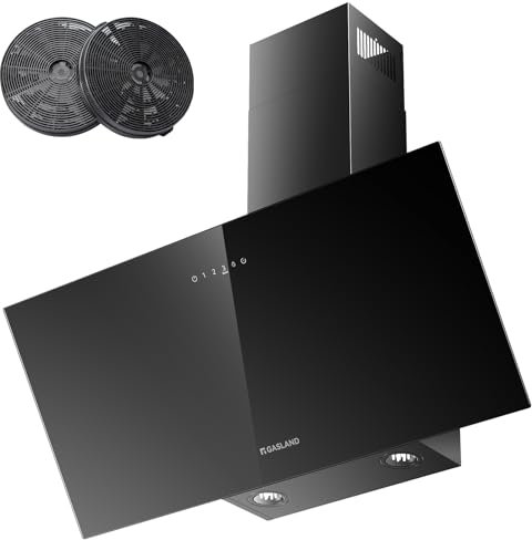 GASLAND AR90BS A++ Cappa da Parete 90 cm, Aspirazione & Ricircolo, Silenziosa, 567 m³/h, 4 Velocità + Modalità Booster, Filtro a Carboni Attivi CF176 Incluso, Installazione a Muro, Vetro Nero