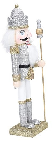 Garneck Poupée en Noyer Casse-Noisette en Bois Argenté Figurine De Soldat Classique Accessoire Décoratif De Bureau Et Maison Décoration Noël Présent d'anniversaire