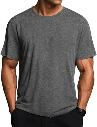 Weardear Sport T-tröjor herr snabbtorkande funktionell skjorta andas sportskjorta sommar löpartröja kortärmad fitness träningströja, Mellangrå, XL