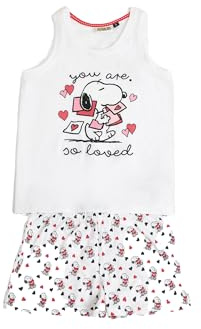 Peanuts Pijama Niña Verano 100% Algodón - Pijama Sin Mangas In My Heart para Niña – Pantalón Corto con Cinturilla Elástica Estampado – Tejido Suave al