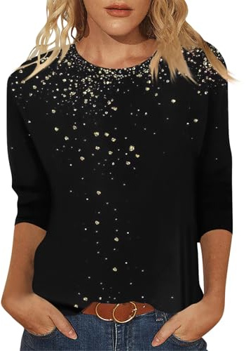 Hexen Kostüm Damen 3/4 Ärmel Shirts Rundhalsausschnitt Halloween Tshirts | Halloween T Shirt Damen, Elegant Locker Loose Fit Outfits für Damen Blusen Herbst Halloween Shirts