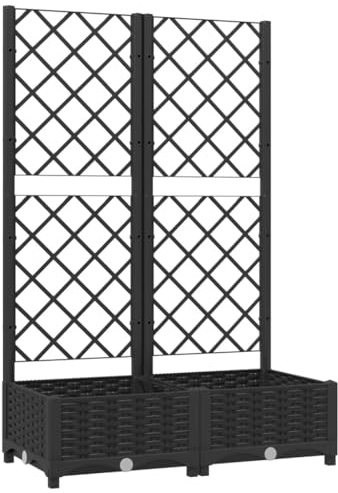 Refined Jardinera con Enrejado, Macetero de Plantas Flores, Maceta de Hierbas, Arriate para Jardín Patio Balcón Terraza, PP Negro 80x40x121,5 cm