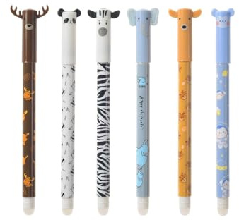 Radierbarer Kugelschreiber Radierbare Stifte mit Tierkopf | 6 Cartoon Radierbarer Gelschreiber, 0,7mm Blau Mine, Kawaii Schreibwaren für Kinder Studenten Schule Büro (6pcs)