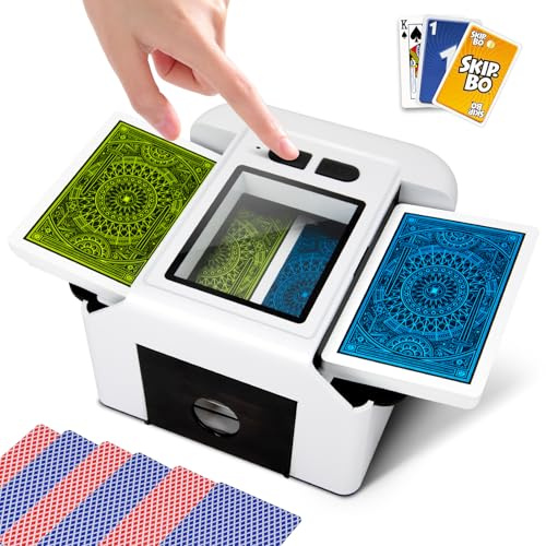 Ykall Automatic Card Shuffler – Effortlessly Shuffle 1-2 Decks, Fast, Quiet & Rechargeable Electric Poker & Card Shuffler with Auto/Manual Mode for Rummy, Blackjack, Phase 10, Skip-Bo & Party Games