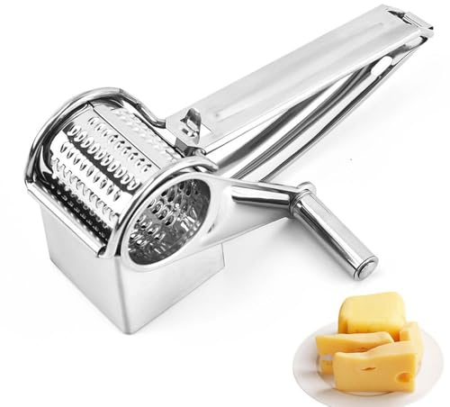 Edelstahl-Käsereibe mit Handkurbel Praktische rotierende Küchenreibe für Parmesan, Mozzarella Hartkäse Spülmaschinenfest rostfrei Haushalt Profiküche