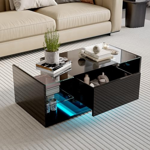FOERPL - Mueble para TV LED, 100 cm, mesa de TV, mueble Tele con LED, espacio de almacenamiento, mesa de televisión, salón con almacenamiento, banco de TV, mueble bajo, almacenamiento para sala de