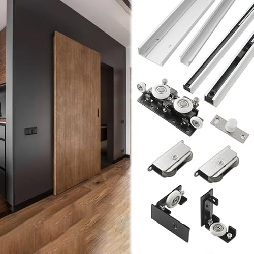 Xyrona Binario per Porta Scorrevole Invisibile con Chiusura Ammortizzata, Binario per Porta Scorrevole per Camera, Sistema per Porta Sospesa in Lega(1.8m/5.9ft)