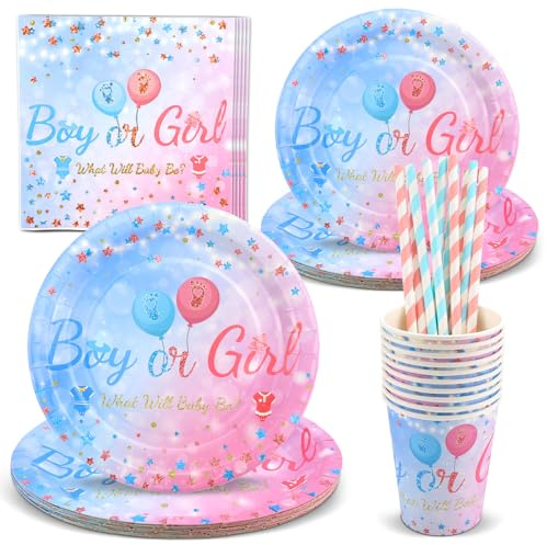 Raxfekro Gender Reveal Vaisselle Service de table pour 10 invités, Girl Or Boy Fête de Révélation de Genre Décoration de Table deco gender reveal Fête de Révélation de Genre Décoration de Table