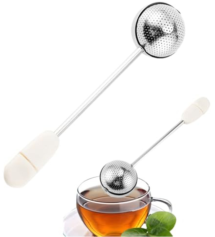 Colador de bolas de té con mango largo, colador de acero inoxidable, cesta de té a prueba de fugas, difusor de intervalos reutilizable de malla fina de 1,6 pulgadas, 1 unidad