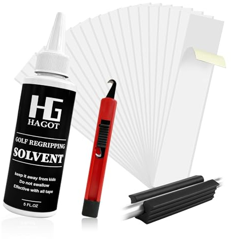 HAGOT 4 Pieces Golf Grip Repair Kits, with Golf Grip Tape, Hook Blade, Rubber Vise Clamp & Golf Solvent,Universal Size