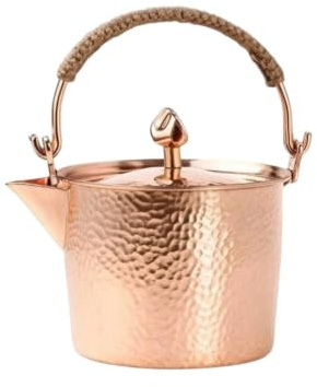 HuadaXtai Bouilloire en Cuivre Théière Casserole à eau Pichet Texture Martelée Brillante Conduction Thermique Efficace Poignée, 1000 Ml, Épais Couleur Originale Pot Seau