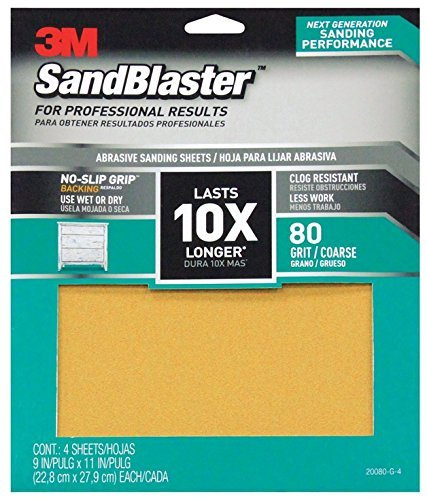 3M SandBlaster - Papel de lija de cerámica gruesa de grano 80 (27,9 cm de largo x 22,86 cm, 4 unidades)