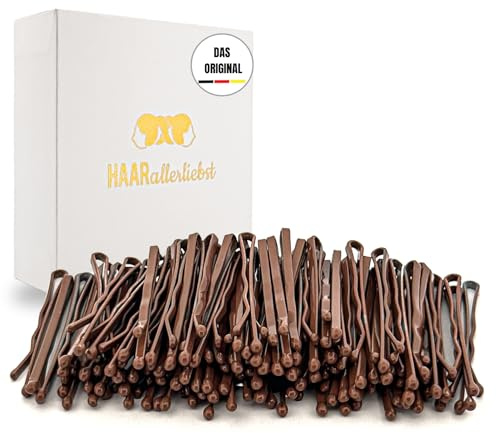 HAARallerliebst 100 Mini Haarnadeln - 3,4 cm klein Bobby Pins - braun für braune Haare – Haarklemmen Damen & Hair Pins in weisser Box - Perfekte Haarnadel für Styling & Halt