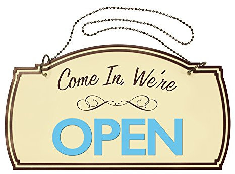 Cartel boutique de doble cara abierto/cerrado, accesorios para colgar incluidos, 30 x 18 cm (098380)