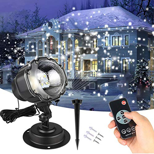 Snow Projector Outdoor Christmas Projector Lights with Remote Control and Timer, IP65 Waterproof LED Snowflake Projector for Xmas Garden Holiday House Show Home Party Wedding Decorations