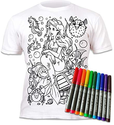 Splat Planet Meerjungfrau Ausmalen T-Shirt mit 10 ungiftigen waschbaren Zauberstiften - Ausmalen und Auswaschen T-Shirt