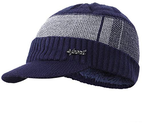 Yixda Vintermössa herr, varm beanie, stickad mössa, mössa med keps, marinblå, En Storlek