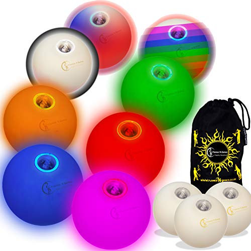 Flames 'N Games 3X Glow Jonglierbälle Leuchtend, LED Jonglierbälle 3er Set - Profi LED bälle+ Reisetasche! (Blau)