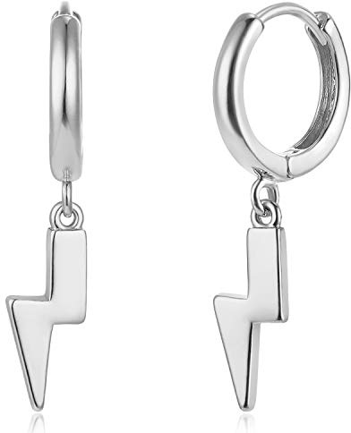 GUEMER Gold Huggie Hoop Earrings 18K Gold Plated Dainty Spike Awl Lightning Lock Star Ball Pearl Tassel Bead Heart Evil Eye Hoop Tiny Ear Cute CZ Turquiose Trendy Sleeper Huggy Hoop Earrings Women