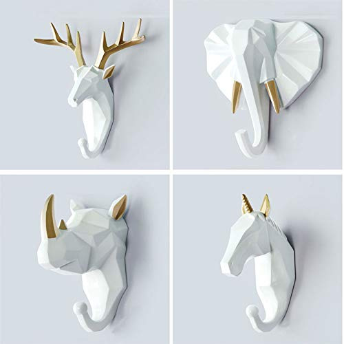 ZYCW Appendi Abiti da Muro Moderni, Decorativi da Parete Testa di Animale Resina Oro Mensole da Muro Design Attaccapanni per Giacche, Sciarpe, Borse, Zaini, Asciugamani (White,Collocation)