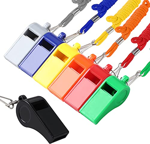SANNIX Lot de 7 sifflets d'arbitre en Plastique avec Cordons colorés pour Enfants, pour Le Football, Le Basket-Ball, l'entraînement, Les gymnases, Les urgences