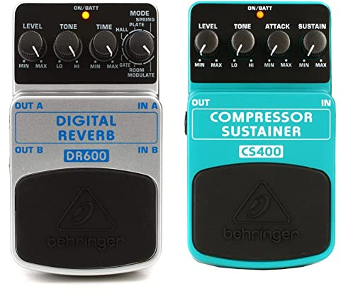 Behringer Digital Reverb DR600 Reverb Effektpedal & Compressor/Sustainer CS400 Ultimatives Dynamik-Effektpedal