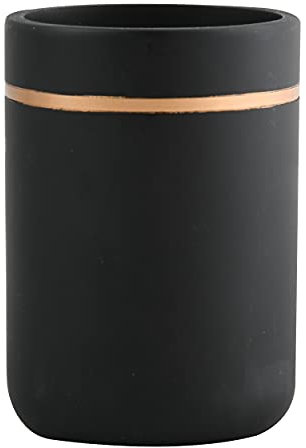 Spirella, elegante e moderno portaspazzolino in ceramica, design nero opaco e oro, perfetto per un bagno elegante, dimensioni 7 x 11,5 cm