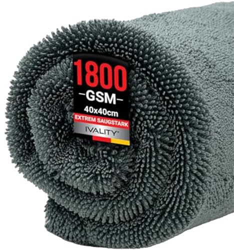 Ivality Panno Microfibra Auto Piccolo 40x40 cm – 1800 g/m² Panno in Microfibra Ultra Assorbente per Auto e Moto, Vetri, Senza Pelucchi e Delicato sulla Vernice, Panni Asciugatura Twisted, Grigio