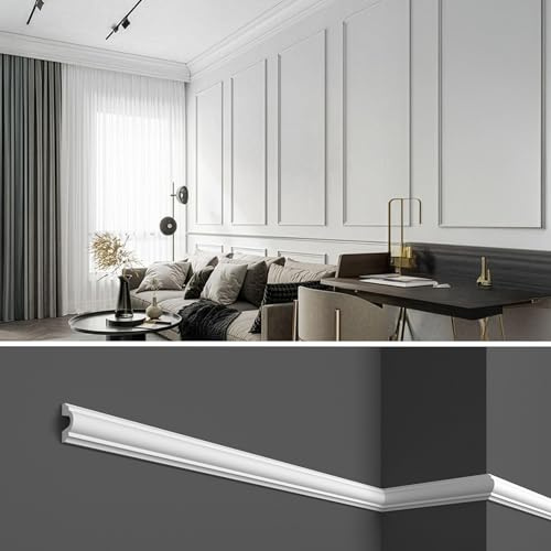Cornici boiserie per parete, 12 metri, in duropolimero bianco robusto (meglio del polistirolo e gesso), da applicare a muro, 12 pezzi da 1 metro (HCR516 (cornici 12pz))