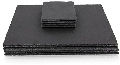 Time to Sparkle 8 PCS Placemats and Coasters | 4 Black Placemats(30x20cm) with 4 Coasters(10x10cm) for Kitchen Dining Party Display Chalkboard