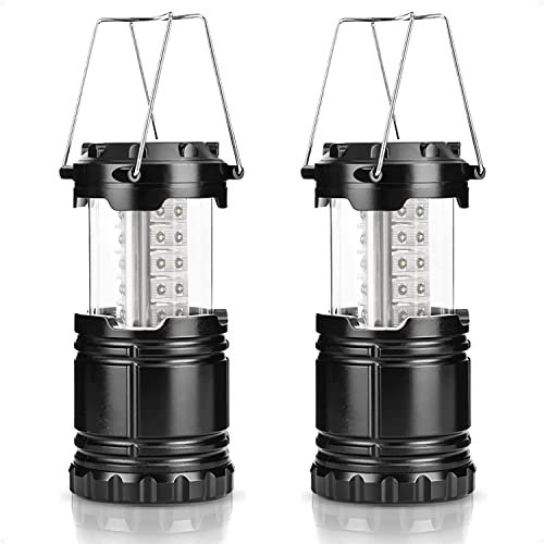 LUXTE Portable LED Camping Lantern Lamp - IPX4 Waterproof Camping Lantern with Foldable Hook Battery Powered for Emergency, Storm, Outages, Family, shed, etc (Style B, 2PCS), Black (GJKDF)