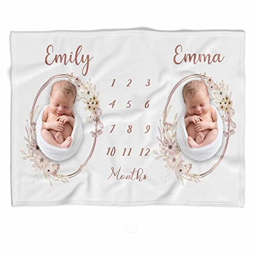 Couvertures personnalisées pour jumeaux, couverture florale pour bébé, couverture mensuelle pour jumeaux, couverture pour lit jumeau, couverture pour bébé jumeau, couverture pour bébé double