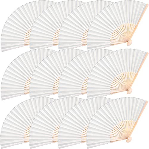 JOHOUSE 12 Pcs White Hand Fan Foldable, 8.3 Inch Folding Fans Handheld for Women Wedding Guest Gifts, Party Favors, Bridal & Baby Shower Favors, DIY Crafts & Summer Cooling