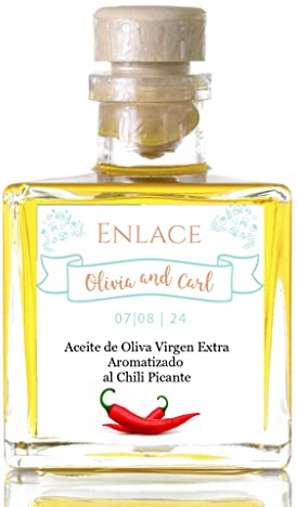 Regalos Personalizados, Aceite de oliva virgen extra Personalizado Aromatizados, Regalos Originales, regalo eventos, regalo bodas (A.O.V.E Aromatizado a Chili Picante, 16 Botellas)