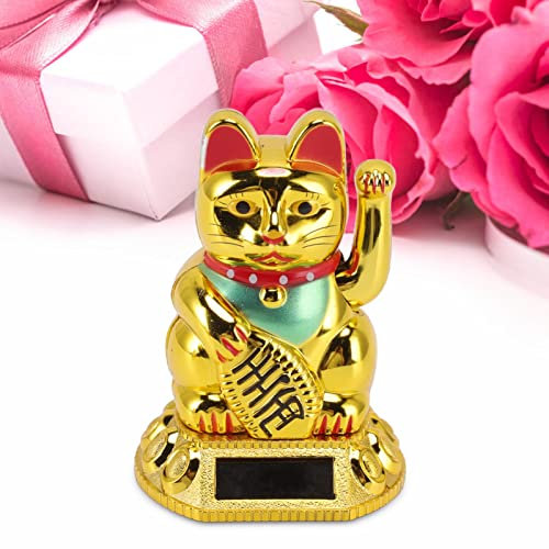 Tefola Decoración de Gato de la Suerte Chino, Brazo ondulante Gato de Fengshui de la Suerte, figurita de Estatua de inducción de luz Solar para Adornos de Coche para el hogar(MLY360A Gold)