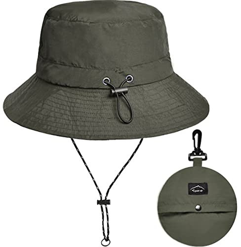 Malaxlx Armeegrün Fischerhut Sonnenhut für Damen Herren Wasserdicht Bucket Hat Anglerhut Regenhut Sommerhut UV Schutz Strandhut Verstellbare Safari Boonie Hut