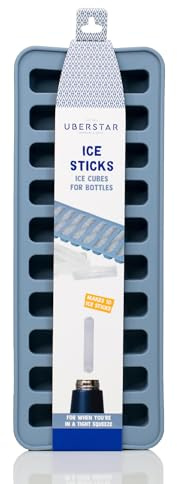 UBERSTAR Slim Ice Cube Tray | Slim Ice Sticks Narrow | Easy Silicone Pop Out | Long Ice Mould Blue | for Drinks Water Bottles