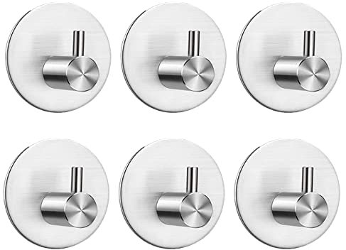 TINIFO Handtuchhaken Selbstklebend Wandhaken Edelstahl Klebehaken Ohne Bohren für Badzimmer Toilette Küche Büro (Runden Silber-6)