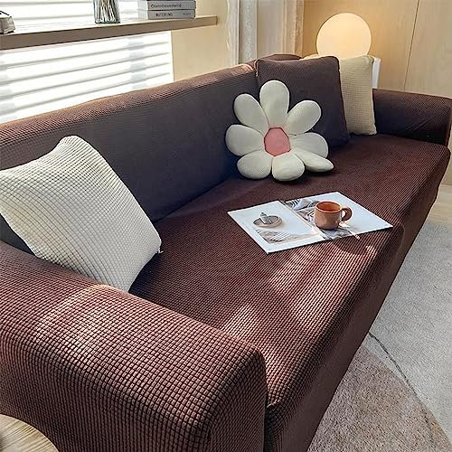 Sofabezug Ecksofa L Form Spandex-Jacquard klein kariert Couchbezüge 3+3 Sitzer Abnehmbar, maschinenwaschbar, Sofa Saver für Sofa für Ledersofa und Couch Braun (2 Stück)