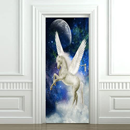Fototapete Türtapete Selbstklebend Tierisches Weißes Pferd Türposter Abnehmbar Türfolie Poster Tapete 3D Kreative Türaufkleber Für Innentüren Wohnzimmer Schlafzimmer Küche Bad 77X200Cm