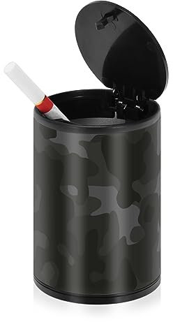 Schwarzer militärischer Camouflage-Aschenbecher für Zigaretten für Terrasse mit Deckel, geruchsdicht, Edelstahl, tragbar, rauchfrei, Mini-Mülleimer