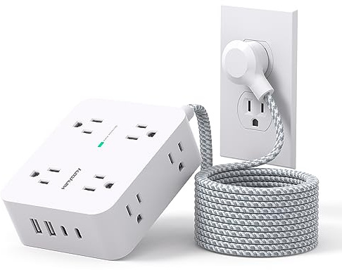 Surge Protector Power Strip 15 Ft Long Cord, HANYCONY Extension Cord 15 Feet with 8 Outlets 4 USB Ports(2 USB C), Flat Plug, Desk Charging Station for Home Office College Dorm Room Essentials