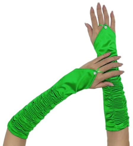 Wambere Damen Handschuhe Satinhandschuhe Hakenfinger-Spitze Handschuhe Classic Fest Party Hochzeit Braut Bankett Kostümzubehör Party Abendessen Handschuhe Opernhandschuhe,Grün