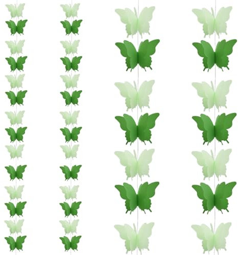Hocansen 4 Stück Papier Schmetterling Banner 2.8mm 3D Schmetterling Girlande Hängende Dekorative Butterfly Banner Wimpelkette Girlande für Hochzeit Geburtstag Party Dekor (Green/ZHD)