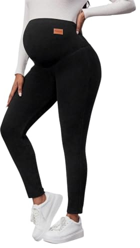 ORANDESIGNE Legging de Maternité Doublé en Polaire pour Femme Pantalon de Yoga Chaud pour l'hiver Legging Long Grossesse Maternité Tenue Sport A Noir S
