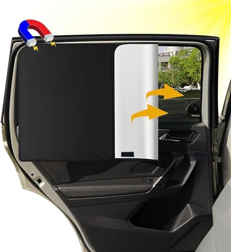 FINEVERNEK 2 Pièces Voiture de Protection Solaire, Rideaux Pare Soleil avec Aimants pour Fenêtre Arrière de Voiture, Bloquer Les Rayons UV et la Chaleur, pour Enfants Adultes et Animal Domestique