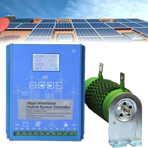 Híbrido Eólico Solar de 12000W, Controlador de Carga MPPT con Carga de Descarga, Turbina Aerogeneradora, Panel Solar de 12V, 24V y 48V, Regulador Automático,24V/12000W