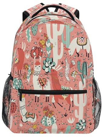 Mnsruu Happy Lama Dschungel Kaktus Blumen Rucksack Tagesrucksack Schultasche Reise Umhängetasche für Studenten Jungen Mädchen, mehrfarbig, L